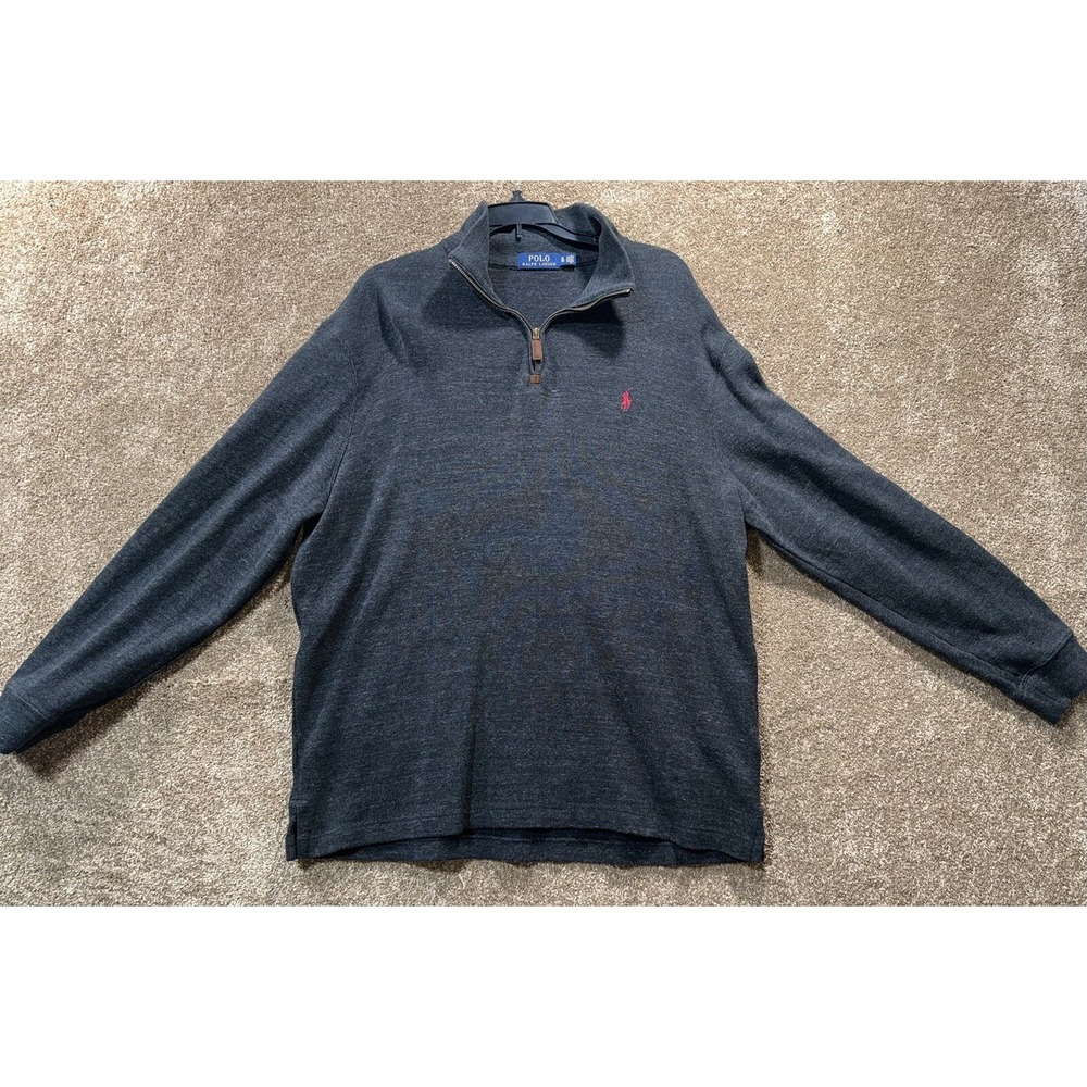 Polo Ralph Lauren 1/4 Zip Charcoal Mens XL Pullover Sweater Red Pony Long Sleeve